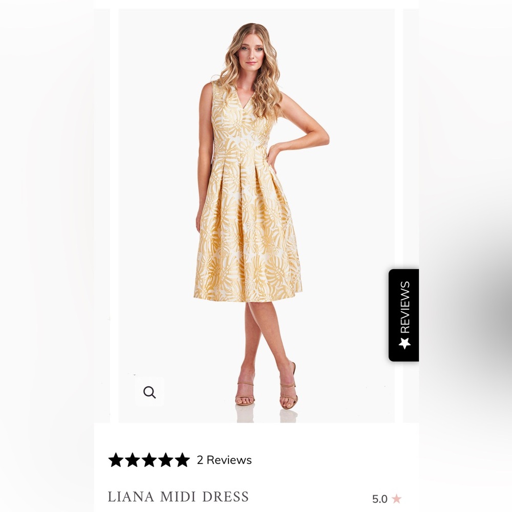 NWT kay Unger Liana Midi Dress, yellow/white, size 10